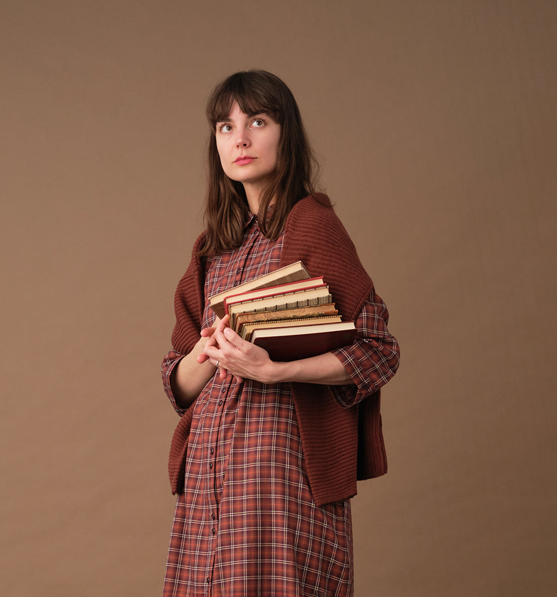 Liebling Svala Rostfarbenes Fensterkaro-Hemdkleid