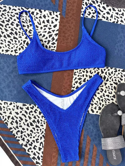 Crinkle Triangle Bikini Set für Damen - Zweiteilige Bademode