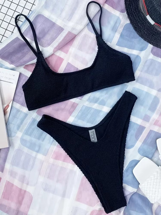Crinkle Triangle Bikini Set für Damen - Zweiteilige Bademode