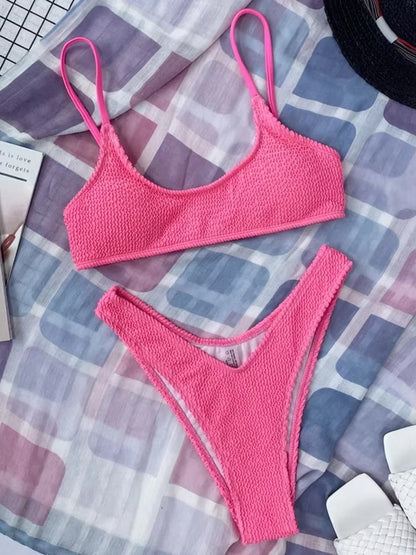 Crinkle Triangle Bikini Set für Damen - Zweiteilige Bademode