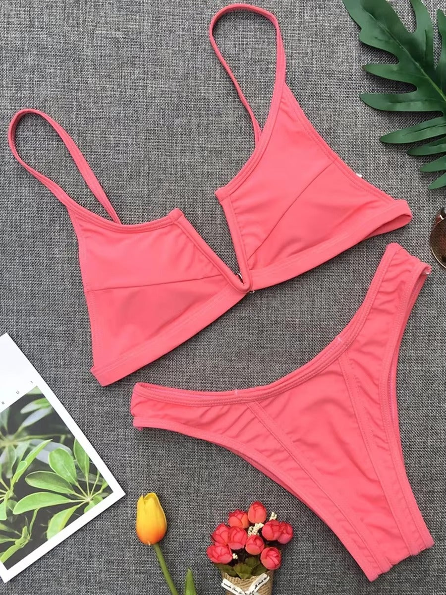 V-förmiges Denim-Bikini-Set für Damen - Zweiteilige Tanga-Bademode