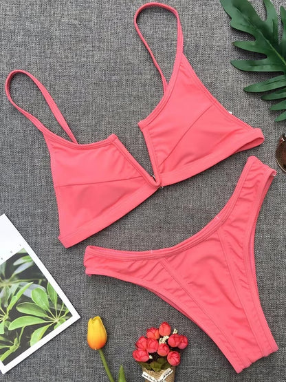 V-förmiges Denim-Bikini-Set für Damen - Zweiteilige Tanga-Bademode