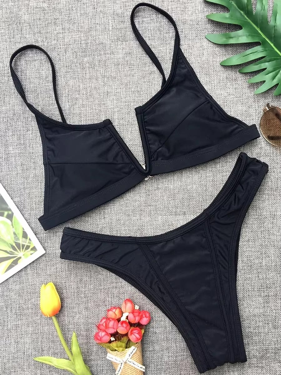 V-förmiges Denim-Bikini-Set für Damen - Zweiteilige Tanga-Bademode