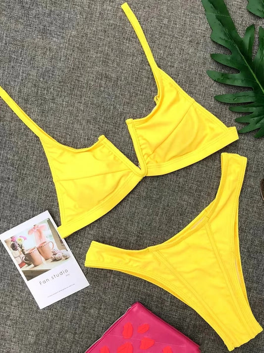V-förmiges Denim-Bikini-Set für Damen - Zweiteilige Tanga-Bademode