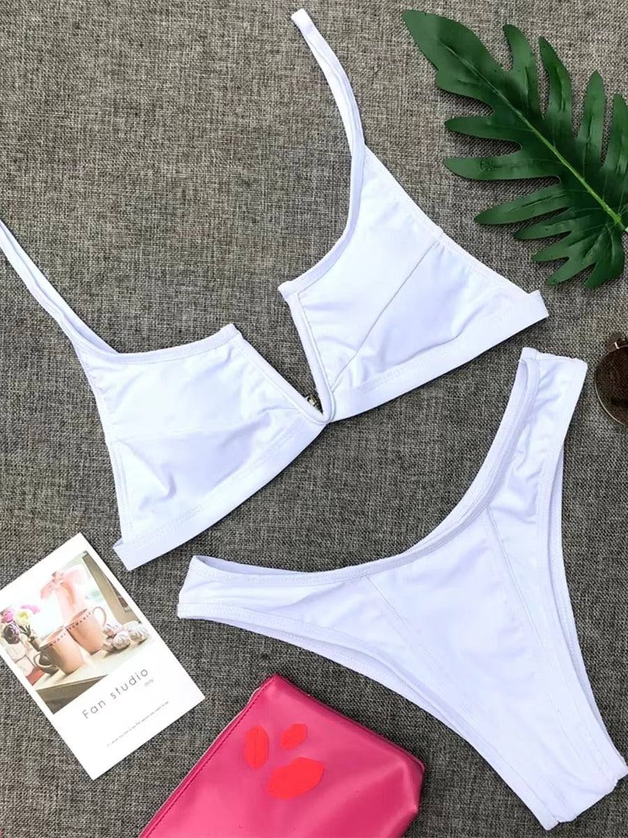 V-förmiges Denim-Bikini-Set für Damen - Zweiteilige Tanga-Bademode