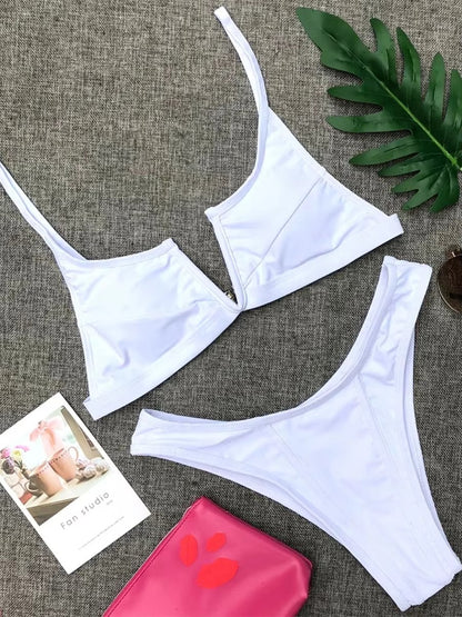 V-förmiges Denim-Bikini-Set für Damen - Zweiteilige Tanga-Bademode